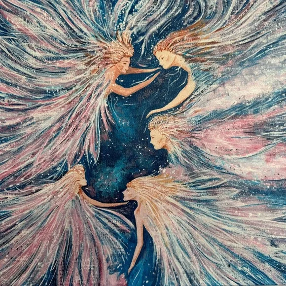 Vintage Hand-painted Wall Art - Angels 11” x 14” - Picture 2 of 5